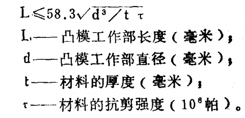 五金沖壓凸模工作部長(zhǎng)度的終驗(yàn)公式